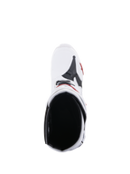 Alpinestars Tech 10 Supervented Stiefel, Motocross-Stiefel, Weiß und leuchtendes Rot, Draufsicht zeigt das Mesh-Innenfutter und die belüftete Oberkonstruktion, Hochleistungs-Offroad-Rennausrüstung
