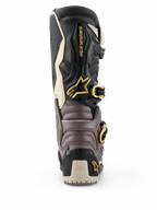 Alpinestars 2026 Tech 7 Enduro Drystar® Boots, Black Dark Gray and Gold, rear view showing protective TPU shell, gold buckles, and Alpinestars logo, high-performance enduro footwear