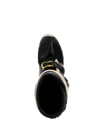 Alpinestars 2026 Tech 7 Enduro Drystar® Boots, Black Dark Gray and Gold, top-down view looking into the boot opening, featuring the gold buckle, interior lining, and protective TPU toe box.