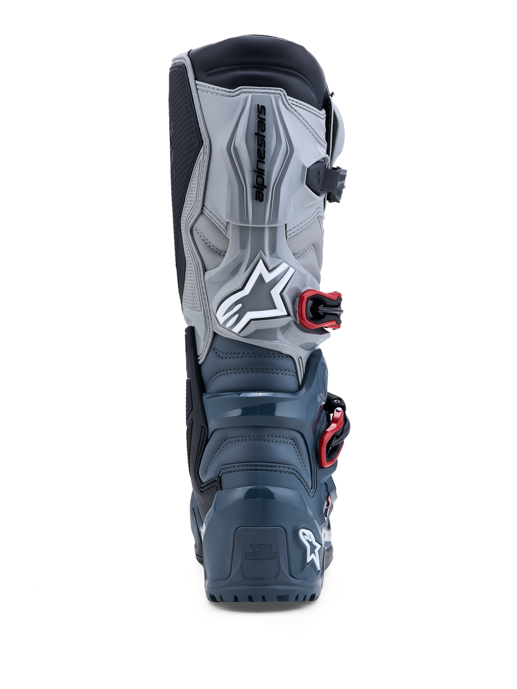 Alpinestars Tech 7 Enduro Drystar® Stiefel, wasserdichte Offroad-Motorradstiefel, Dunkelgrau und Rot, TPU-Schutz, Rückansicht.
