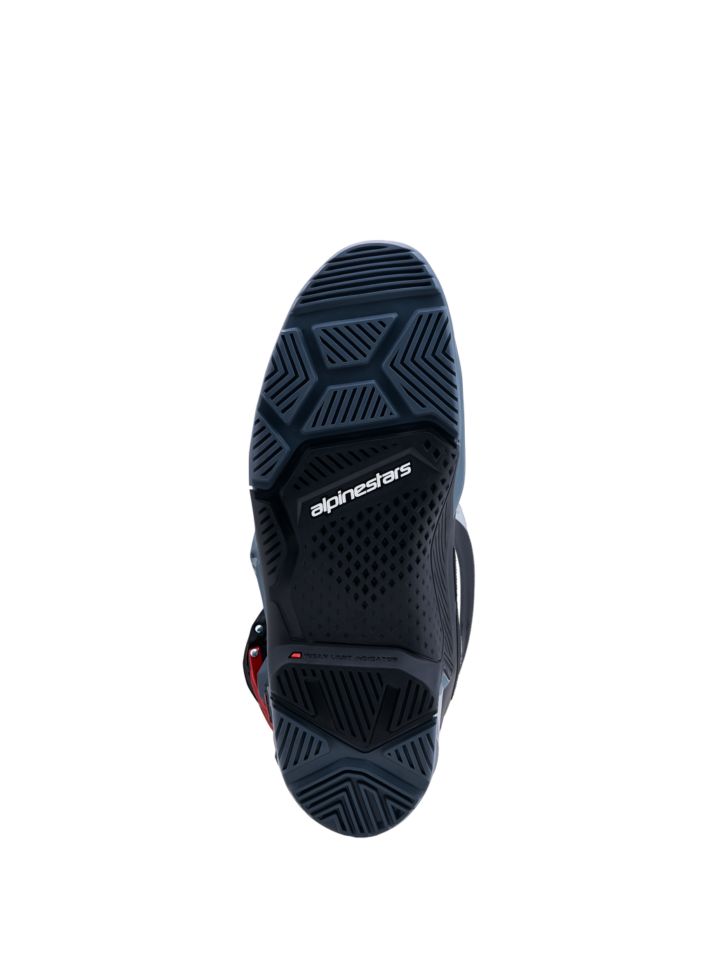 Alpinestars Tech 7 Enduro Drystar Stiefel, dunkelgraue Gummisohle mit Grip-Profil und Verschleißindikator für Enduro.