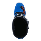 Alpinestars Tech 7 Stiefel, Motocross-Stiefel, Alpine Blue Night Navy und Bright Red, Draufsicht in das Stiefelinnere, blaue Zehenkappe mit rotem Stern-Logo und schwarzem Innenfutter, professionelles Schuhwerk für Offroad-Rennsport