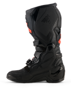 Alpinestars Tech 7 Boots, Motocross Boots, Black with Red Fluo accents, medial side profile view featuring TPU protective shells, buckle system, and textured grip panels for off-road performance