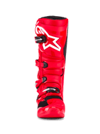 Alpinestars Tech 7 Boots, Motocross Boots, Bright Red, front-facing view featuring a white star logo on the shin, black buckle closures, and a high-performance TPU protective shell.
