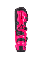 Alpinestars Tech 7 Stiefel, Motocross-Stiefel, Diva Pink und Schwarz, Rückansicht mit schlagfestem TPU-Fersen- und Wadenschutz, schwarzes Schnallensystem, robuste Konstruktion für Offroad-Fahrten