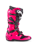 Alpinestars Tech 7 Stiefel, Motocross- und Offroad-Stiefel, Diva Pink und Schwarz, glänzende pinkfarbene TPU-Schale mit schwarzen Akzenten, vier verstellbare schwarze Schnallen, verstärkter Schienbeinschutz, Profi-Rennstiefel