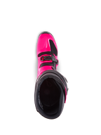 Alpinestars Tech 7 Stiefel, Motocross-Stiefel, Diva Pink und Schwarz, Draufsicht mit Blick in das Innenfutter, zeigt die pinkfarbene TPU-Außenschale und Schnallendetails, entwickelt für Offroad-Performance