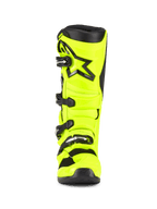 Alpinestars Tech 7 Boots, Motocross Boots, Yellow Fluo and Black, front view, featuring a bright fluorescent yellow TPU shell, black Alpinestars star logo on the shin, and adjustable buckle closure system for off-road performance.