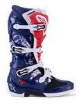 Alpinestars Tech 7 Unity Motocross-Stiefel, Blau, Rot und Weiß, TPU-Schutzschale und Schnallenverschluss.