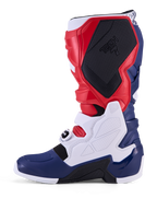Alpinestars Tech 7 Limited Edition Unity Motocross-Stiefel, Rot, Weiß, Blau, mit TPU-Schutzpaneelen und sicheren Schnallen.