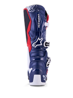 Alpinestars Limited Edition Tech 7 Unity Motocross-Stiefel, Rückansicht mit TPU-Schutzschale, Rot, Weiß und Blau.