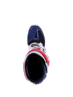 Alpinestars Tech 7 Unity Motocrossstiefel, Rot, Weiß und Blau, Draufsicht mit schützenden TPU-Protektoren.