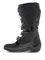 Alpinestars Tech 7 Enduro Boots, Black, side profile view highlighting the medial side with honeycomb rubber insert, protective TPU panels and buckle closure system for off-road motocross performance.