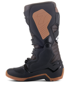 Alpinestars Tech 7 Enduro Boots, Motocross and Off-Road Boots, Black and Dark Brown, side profile showing TPU shin plate, buckle system, tan medial grip panel with logo, and rugged enduro-specific sole for traction.