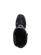 Alpinestars Tech 7 Enduro Boots, Black and Dark Brown, top-down view showing the boot opening and internal lining, featuring white buckle details and Alpinestars logo, professional off-road motorcycle footwear