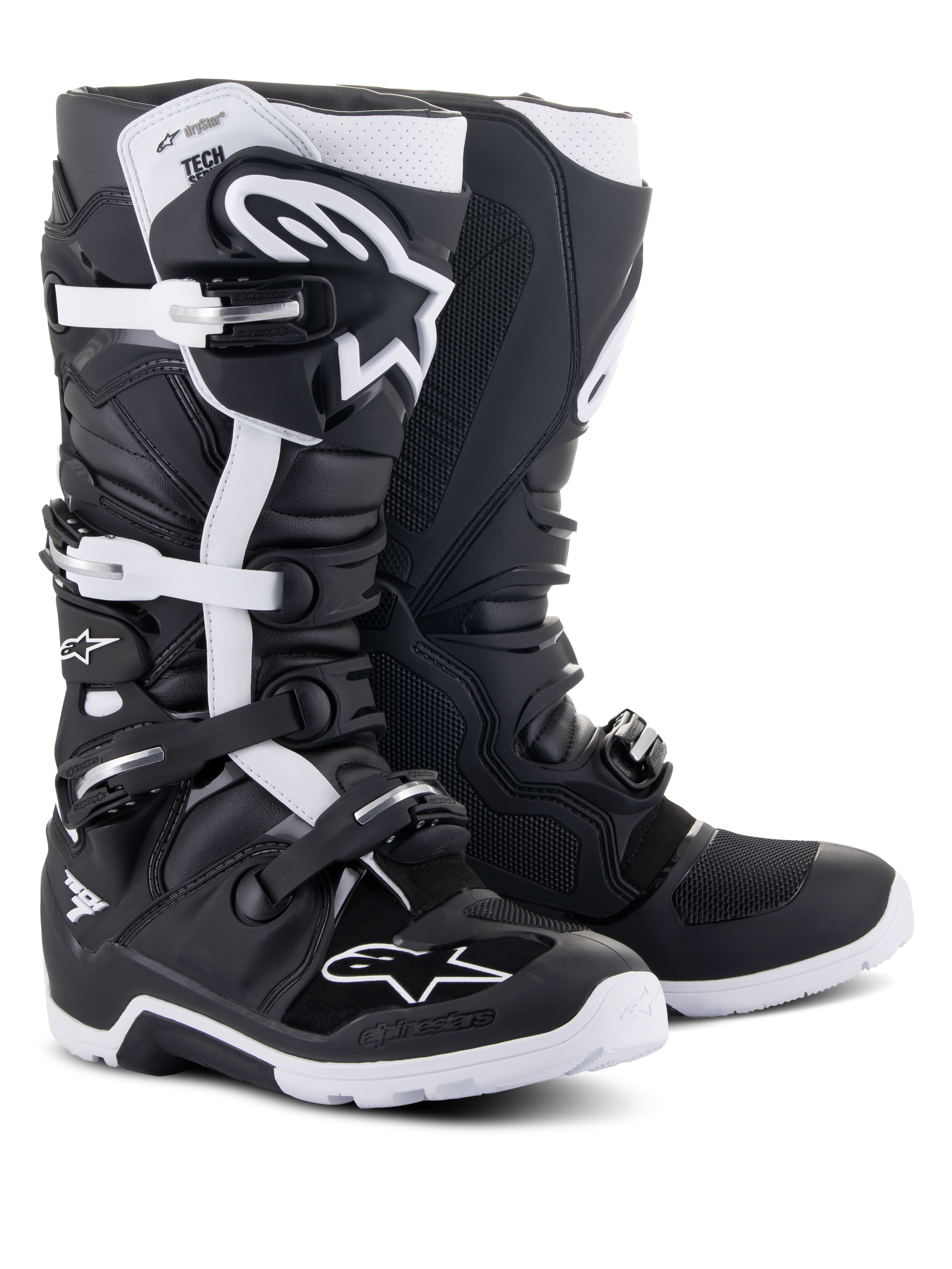 Alpinestars Tech 7 Enduro Drystar® Stiefel, Offroad-Motorradstiefel, Schwarz und Weiß, mit wasserdichter Membran, Schnallenverschlusssystem und einer robusten enduro-spezifischen Sohle für Offroad-Performance.