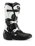 Alpinestars Tech 3 Stiefel, Motocross-Stiefel, Schwarz und Weiß, Seitenansicht mit Drei-Schnallen-Verschlusssystem, schützenden TPU-Paneelen und strapazierfähiger Synthetik-Konstruktion für den Offroad-Rennsport
