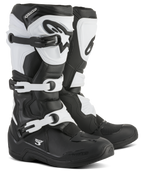Alpinestars Tech 3 Stiefel, Motocross-Stiefel, Schwarz und Weiß, mit einem Dreifach-Schnallen-Verschlusssystem, schützender TPU-Schienbeinplatte und Fersenkappe, langlebige Mikrofaser- und Synthetikkonstruktion für den Offroad-Rennsport