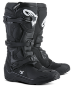 Alpinestars Tech 3 Enduro Boots, Motocross and Off-Road Boots, Black with White logos, triple polymer buckle system, durable TPU protection, rugged all-terrain sole design
