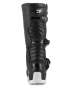 Alpinestars Tech 3 Enduro Waterproof Stiefel, Motocross- und Enduro-Stiefel, Schwarz und Weiß, Rückansicht mit Tech 3 Logo an der Wade, Akkordeon-Flex-Panele und weißem Fersenprotektor mit Tech Series Branding, entwickelt für Offroad- und Adventure-Fahrten