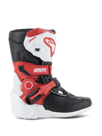 Alpinestars Kids Tech 3S Stiefel, Kinder-Motocross-Stiefel, Weiß, Schwarz und leuchtendes Rot, hochgeschnittenes Schutzdesign, verstellbare rote Riemen, weiße Schienbeinplatte mit rotem Logo, strapazierfähige weiße Außensohle