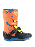 Alpinestars Kids Tech 3S Stiefel, Motocross-Stiefel für Kinder, Orange Fluo, Enamel-Blau und Gelb Fluo, mit schützender TPU-Schienbeinplatte, verstellbaren Klettverschlüssen und robuster blauer Gummisohle, entwickelt für Offroad-Rennsport