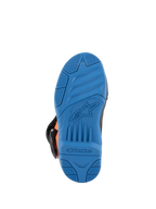 Alpinestars Kids Tech 3S Stiefel, Motocross-Stiefel, Sohlenansicht in Enamel Blue, griffige Gummiaußensohle mit strukturierten Grip-Profilen, geprägtes Alpinestars Stern-Logo und Schriftzug, strapazierfähiges Offroad-Schuhdesign