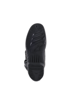 Alpinestars Tech 5 Stiefel, Ansicht der Außensohle, Schwarz, austauschbare Dual-Compound-Sohle mit griffiger Textur und Markenlogo, Motocross-Schutzausrüstung.
