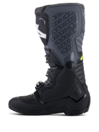Alpinestars Tech 5 Stiefel, Motocross-Stiefel, Schwarz und Cool Gray mit gelben Fluo-Akzenten, Seitenprofil mit hoher Mehrpaneel-Konstruktion, Schnallenverschlusssystem und strukturierter Schienbeinplatte mit geprägtem Branding, Offroad-Rennschuhwerk