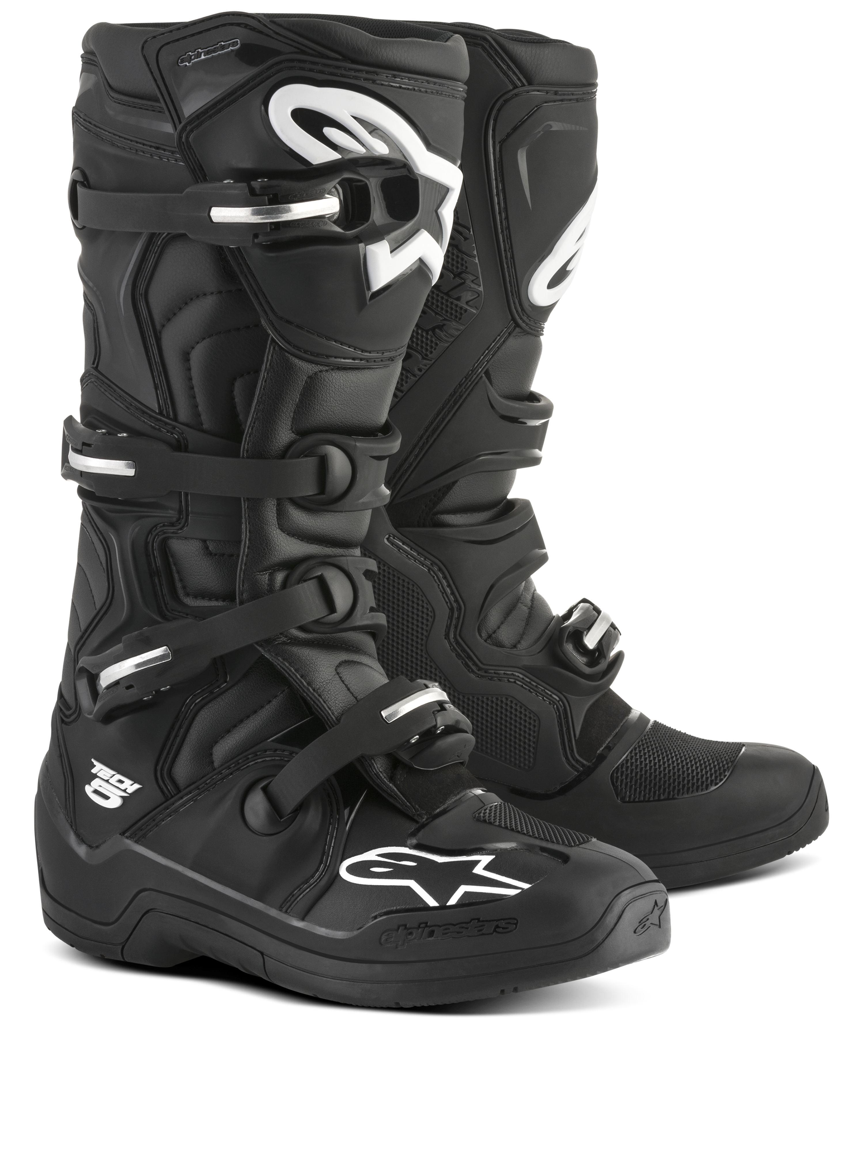 Alpinestars Tech 5 Stiefel, Motocross-Stiefel für Offroad-Einsätze, Schwarz und Weiß, CE-zertifiziert, mit biomechanischem Drehgelenk und Aluminium-Schnallensystem.