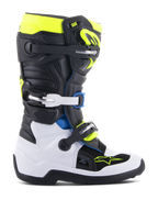 Alpinestars Youth Tech 7S Stiefel, Motocross-Stiefel für junge Fahrer, Schwarz, Weiß und Gelb Fluo mit blauen Akzenten, verstellbares Schnallensystem, verstärkte Schutzpaneele, griffige Sohle für Offroad-Rennen