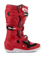 Alpinestars Youth Tech 7S Stiefel, Motocross-Offroad-Stiefel, Rot mit schwarzen und weißen Akzenten, Mehrfaches Schnallenverschlusssystem, Strukturierte Schutzpaneele, Weiße Sohle, Verstärkte Struktur für jugendliche Fahrer