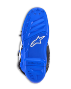 Alpinestars Youth Tech 7 S Boots, Motocross Boots, Blue sole with white Alpinestars logo, textured rubber grip pattern, durable outsole designed for off-road traction and peg control