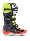 Alpinestars Youth Tech 7S Stiefel, Motocross-Offroad-Stiefel, Dunkelgrau, Leuchtrot und Leuchtgelb, mit weißer Sohle und mehreren Schnallenverschlüssen, robuste Konstruktion für junge Fahrer