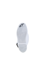 Alpinestars Youth Tech 7S Boots, white motocross racing boots, durable compound sole with textured grip and logo.