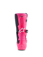 Alpinestars Youth Tech 7S Motocross Boots in Pink Fluo and Black, featuring TPU protection and a performance pivot system.