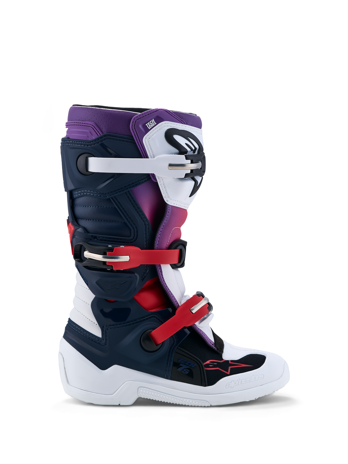 Alpinestars Jugend Tech 7S Stiefel, Kinder-Motocross-Stiefel in Blau, Weiß und Rot mit TPU-Schutz und Pivot-System.