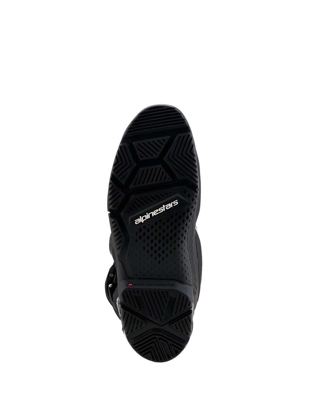 Alpinestars Tech 7 Enduro Gore-Tex Boots, black dual-compound sole with red wear limit indicator and rugged grip pattern.