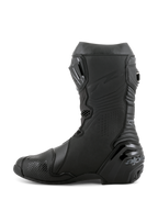 Alpinestars Supertech R Stiefel, Renn-Motorradstiefel, Schwarz, Seitenprofil mit TPU-Schienbeinplatte, verstärktem Fersenschutz und Akkordeon-Flexzonen für natürliche Bewegungsfreiheit, professionelle Performance-Schuhe für Rennstrecke und Straße