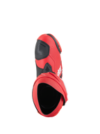 Alpinestars Supertech R Stiefel, Motorrad-Rennstiefel, Hellrot und Red Fluo, Draufsicht mit Darstellung der Innenöffnung und des schwarzen Schaltpads, schlankes Performance-Design für Rennstrecke und Straße