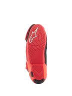 Alpinestars Supertech R Stiefel, Motorrad-Rennstiefel, Bright Red Red Fluo, Sohlenansicht mit strukturiertem Profilmuster und weißem Alpinestars-Logo