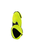 Alpinestars Supertech R Vented Stiefel, Rennsport-Motorradstiefel, Gelb Fluo und Schwarz, Draufsicht mit umfassenden Laserperforationen und Öffnung des Innenschuhs.