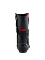 Alpinestars Honda SMX-6 V3 Stiefel, Rückansicht, Schwarz mit leuchtend roten und weißen Akzenten, Performance-Motorradstiefel mit TPU-Wadenschutz hinten und Belüftungsdetails