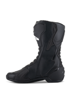 Alpinestars SMX-6 V3 Boots, Black, Performance motorcycle riding boot, side profile showing TPU shin guard and biomechanical ankle brace, microfiber construction with streamlined racing design