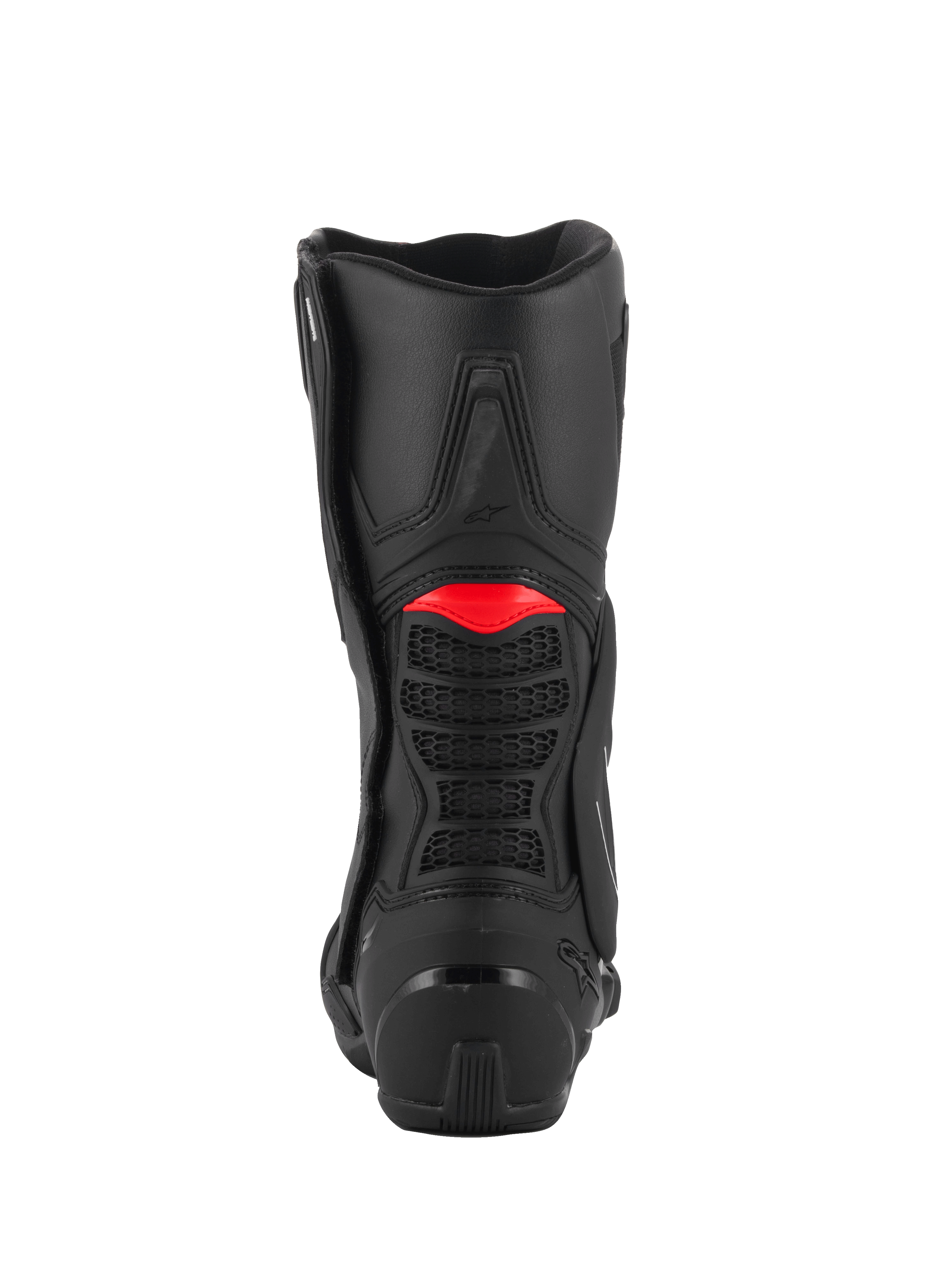 Alpinestars SMX-6 V3 Boots, Motorcycle Performance Boots, Black with Red accent, rear view featuring TPU protection and 3D mesh flexion zones, streamlined design for racing and sport riding.