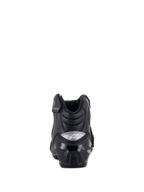 Alpinestars SMX-1 R V2 Belüftete Stiefel, niedrig geschnittener Motorradschuh, Schwarz, Rückansicht mit glänzendem TPU-Fersenschutz und silbernem Logo, perforierter Mikrofaser zur Belüftung und ergonomischem Design für sportliches Fahren