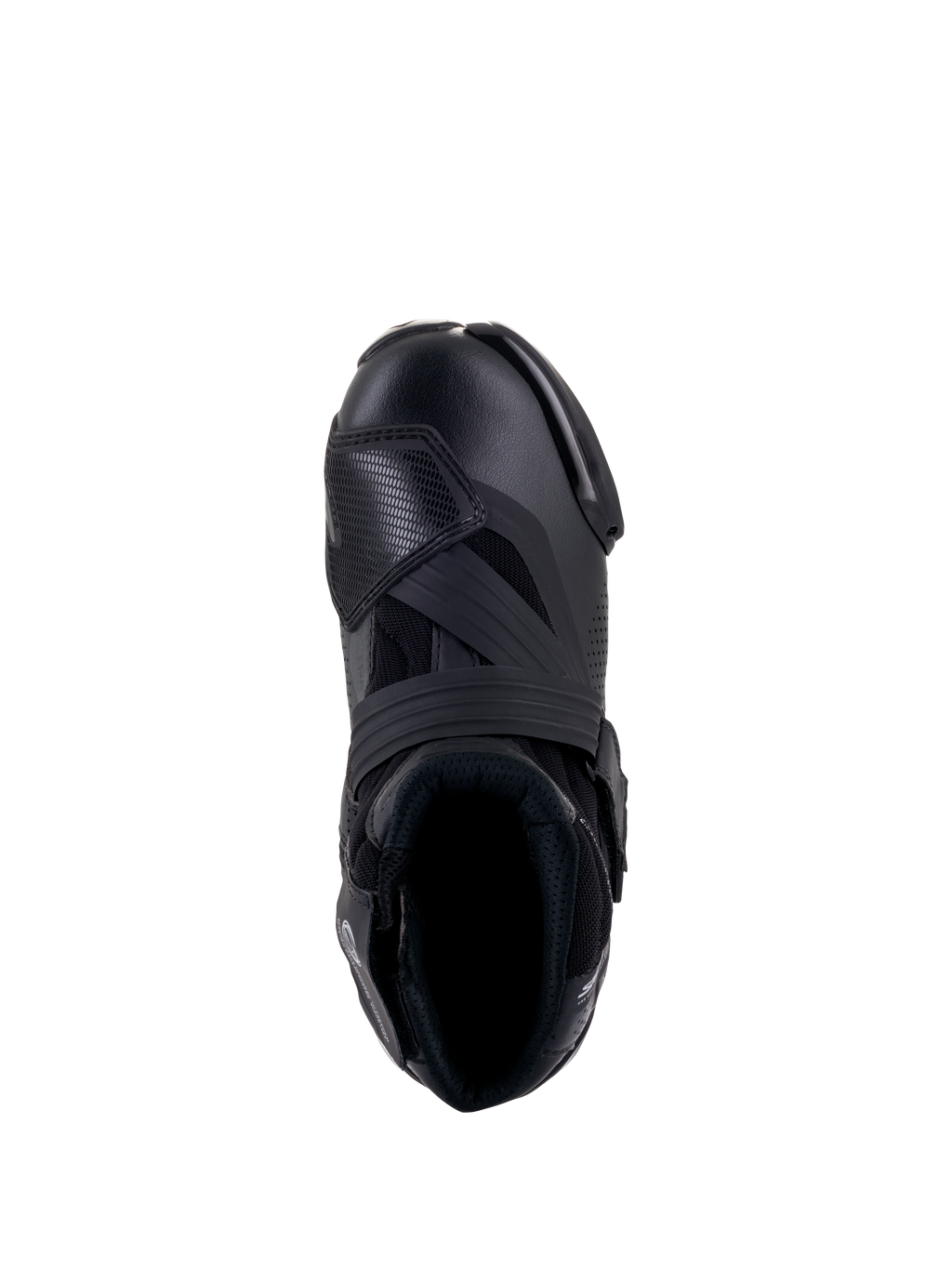 Alpinestars SMX-1 R V2 Belüftete Stiefel, Schwarz, Draufsicht mit belüftetem Mikrofaser-Obermaterial, TPU-Schaltpolster und ergonomischem Kragen für sportliches Fahren.