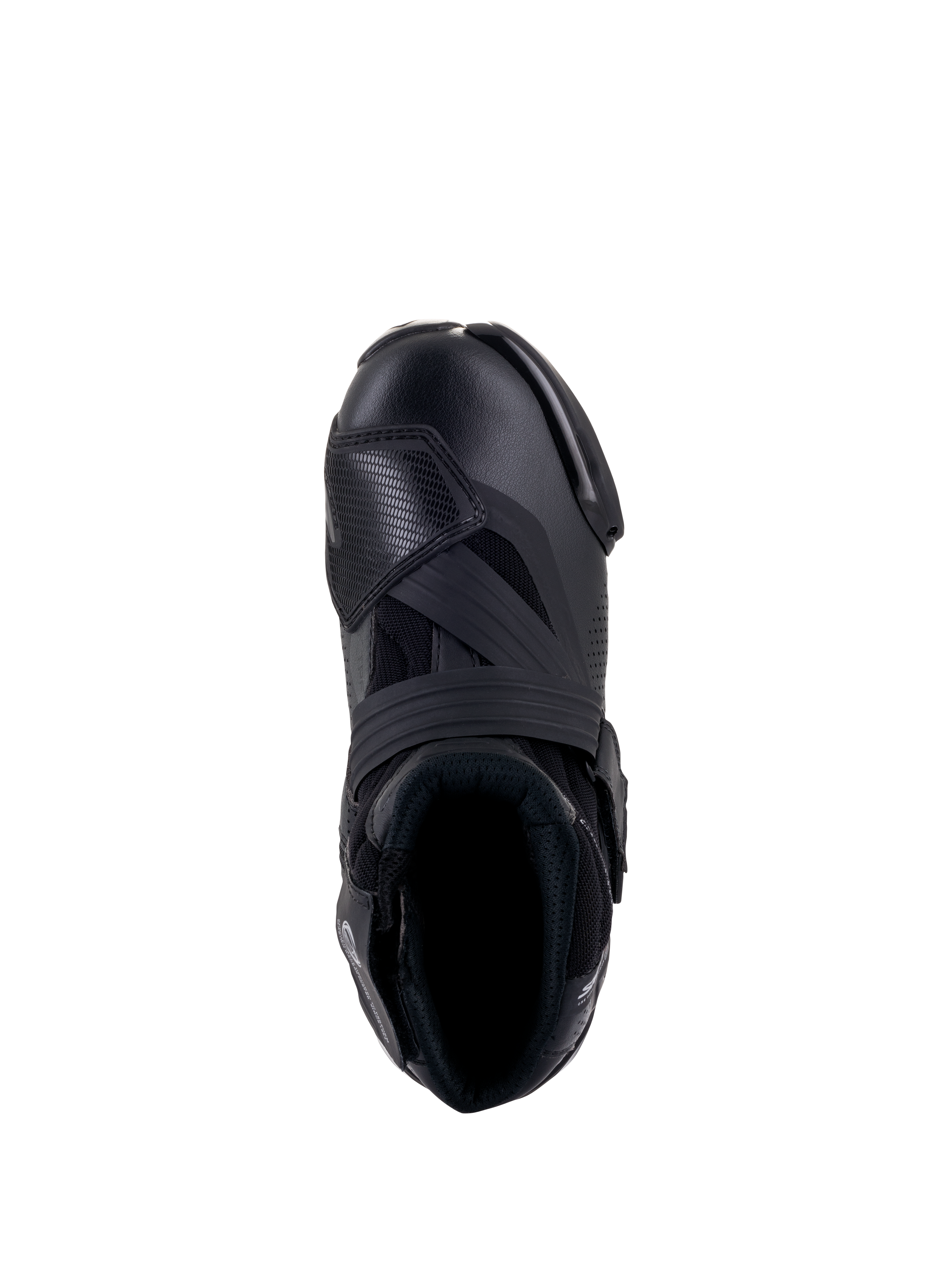 Alpinestars SMX-1 R V2 Belüftete Stiefel, Schwarz, Draufsicht mit belüftetem Mikrofaser-Obermaterial, TPU-Schaltpolster und ergonomischem Kragen für sportliches Fahren.