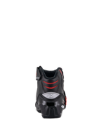 Alpinestars SMX-1 R V2 Belüftete Stiefel, niedrig geschnittene Motorradstiefel, Schwarz und Rot, Rückansicht mit TPU-Fersenkappe und roten Mesh-Flexzonen, Performance-Schuhwerk für Straßen- und Sportfahrten