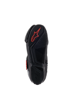 Alpinestars SMX-1 R V2 Belüftete Stiefel, Motorradschuh, Schwarz und Rot, Unteransicht der Gummimischungssohle mit texturierten Grip-Mustern und einem roten Astars-Logo